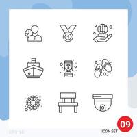 Group of 9 Outlines Signs and Symbols for network world achieve hand ribbon Editable Vector Design Elements