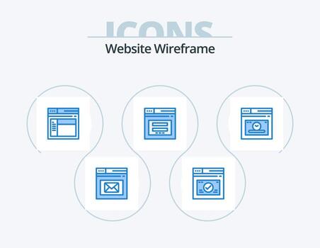 Website Wireframe Blue Icon Pack 5 Icon Design. email. web. website. secure. website vector