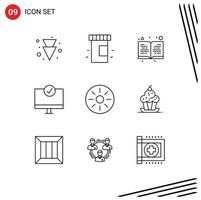 Pictogram Set of 9 Simple Outlines of meal food read drink gadget Editable Vector Design Elements