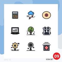 Filledline Flat Color Pack of 9 Universal Symbols of nature computing rainfall laptop boobs Editable Vector Design Elements