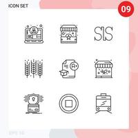 Outline Pack of 9 Universal Symbols of cap grain salus coin gluten crop Editable Vector Design Elements