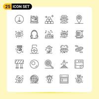 Stock Vector Icon Pack of 25 Line Signs and Symbols for eye geo money gear player Editable Vector Design Elements