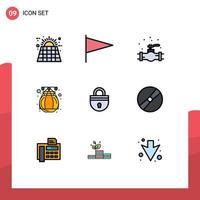 Universal Icon Symbols Group of 9 Modern Filledline Flat Colors of password lock mechanical terracotta india Editable Vector Design Elements