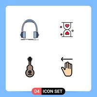 Modern Set of 4 Filledline Flat Colors Pictograph of audio waiting monitor hourglass instrument Editable Vector Design Elements