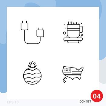 conjunto de 4 4 vector línea de relleno plano colores en cuadrícula para ordenadores piña artilugio taza mapa editable vector diseño elementos