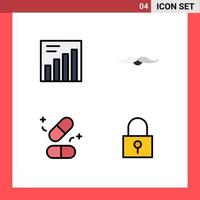 Universal Icon Symbols Group of 4 Modern Filledline Flat Colors of analytics tablets hipster men lock Editable Vector Design Elements