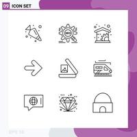 Stock Vector Icon Pack of 9 Line Signs and Symbols for picture image economics right forward Editable Vector Design Elements