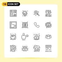 Pack of 16 Modern Outlines Signs and Symbols for Web Print Media such as record cam lolipop tea nature Editable Vector Design Elements