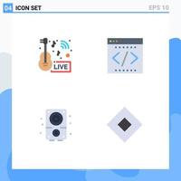 4 Universal Flat Icons Set for Web and Mobile Applications music news startup live coding multimedia Editable Vector Design Elements