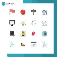 Pack of 16 creative Flat Colors of web display map computer mirror Editable Pack of Creative Vector Design Elements