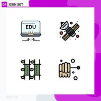 Set of 4 Vector Filledline Flat Colors on Grid for laptop bamboo education network relax Editable Vector Design Elements
