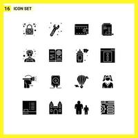 Pack of 16 Modern Solid Glyphs Signs and Symbols for Web Print Media such as passport professions money man invoice Editable Vector Design Elements