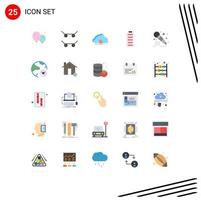 Pictogram Set of 25 Simple Flat Colors of analysis microphone synchronization mic energy Editable Vector Design Elements
