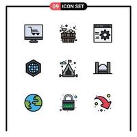 Pictogram Set of 9 Simple Filledline Flat Colors of hobbies internet coding globe earth Editable Vector Design Elements