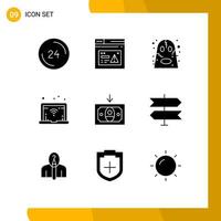 Pack of 9 creative Solid Glyphs of cashing wifi website network halloween Editable Vector Design Elements