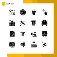 Pack of 16 Modern Solid Glyphs Signs and Symbols for Web Print Media such as hold finger geography pot pencil Editable Vector Design Elements