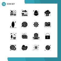 Set of 16 Vector Solid Glyphs on Grid for beach cloud baby document file Editable Vector Design Elements