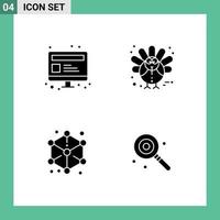 Universal Icon Symbols Group of 4 Modern Solid Glyphs of computer modeling webpage thanksgiving design Editable Vector Design Elements