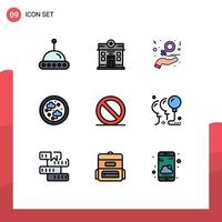 9 User Interface Filledline Flat Color Pack of modern Signs and Symbols of media technology day network connected Editable Vector Design Elements