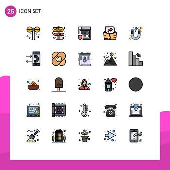 móvil interfaz lleno línea plano color conjunto de 25 pictogramas de imán educación gdpr carpeta informática editable vector diseño elementos