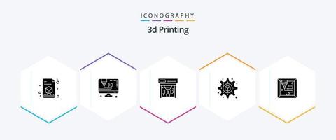 3d Printing 25 Glyph icon pack including . printing. print. machine. setting vector