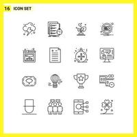 16 Thematic Vector Outlines and Editable Symbols of rating notification plant interface battery Editable Vector Design Elements