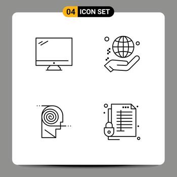 conjunto de 4 4 vector línea de relleno plano colores en cuadrícula para computadora donar imac caridad comprensión editable vector diseño elementos