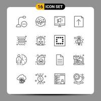 Mobile Interface Outline Set of 16 Pictograms of bottle import food document marketing Editable Vector Design Elements