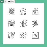 Mobile Interface Outline Set of 9 Pictograms of lab test tubes finance patricks economy dinner Editable Vector Design Elements