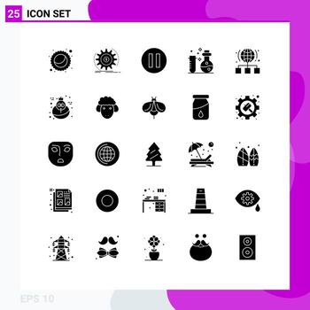 conjunto de 25 vector sólido glifos en cuadrícula para red Internet multimedia globo laboratorio editable vector diseño elementos