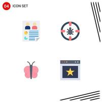 Universal Icon Symbols Group of 4 Modern Flat Icons of data security report internet butterfly Editable Vector Design Elements