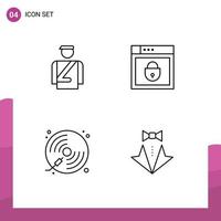 Pictogram Set of 4 Simple Filledline Flat Colors of bellboy cd service shield player Editable Vector Design Elements