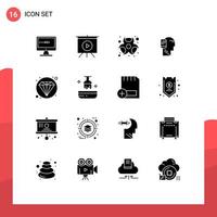 Pictogram Set of 16 Simple Solid Glyphs of seo mobile chemical human communication Editable Vector Design Elements