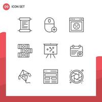 Pack of 9 creative Outlines of strategy board browser library books Editable Vector Design Elements