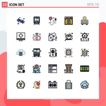 User Interface Pack of 25 Basic Filled line Flat Colors of lock layout heart web login Editable Vector Design Elements