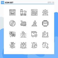 Group of 16 Outlines Signs and Symbols for research gear product engine layout Editable Vector Design Elements