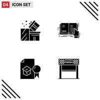 Mobile Interface Solid Glyph Set of 4 Pictograms of gift reading shopping lesson diploma Editable Vector Design Elements