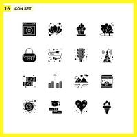 Group of 16 Modern Solid Glyphs Set for fashion scandinavia cupcake pine trees arctic Editable Vector Design Elements