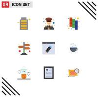 Pack of 9 Modern Flat Colors Signs and Symbols for Web Print Media such as education design catalog browser navigation Editable Vector Design Elements