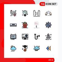 Mobile Interface Flat Color Filled Line Set of 16 Pictograms of air conditioner entertainment cross mobile game Editable Creative Vector Design Elements