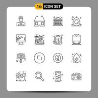 Group of 16 Modern Outlines Set for book hospital commercial heartbeat fruit Editable Vector Design Elements