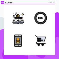 4 User Interface Filledline Flat Color Pack of modern Signs and Symbols of book application money efficiency lock application Editable Vector Design Elements