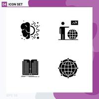 Pack of 4 creative Solid Glyphs of brain go process globe file Editable Vector Design Elements