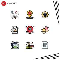 Pictogram Set of 9 Simple Filledline Flat Colors of pin exam paper mosque education star Editable Vector Design Elements