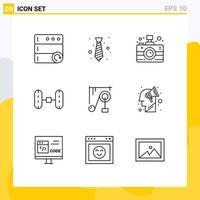 Stock Vector Icon Pack of 9 Line Signs and Symbols for science device camera car wheel alignment Editable Vector Design Elements