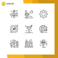 Pictogram Set of 9 Simple Outlines of food cocktail spring result exam Editable Vector Design Elements