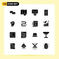 16 Universal Solid Glyph Signs Symbols of book poniter warning mobile apps application Editable Vector Design Elements