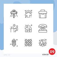 Pack of 9 Modern Outlines Signs and Symbols for Web Print Media such as staff office direction job suitcase Editable Vector Design Elements