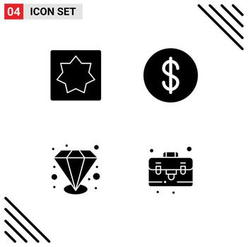 4 Universal Solid Glyphs Set for Web and Mobile Applications baby value able puzzle money briefcase Editable Vector Design Elements
