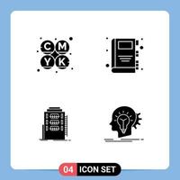 Pack of 4 creative Solid Glyphs of cmyk hostel back to school building creative Editable Vector Design Elements